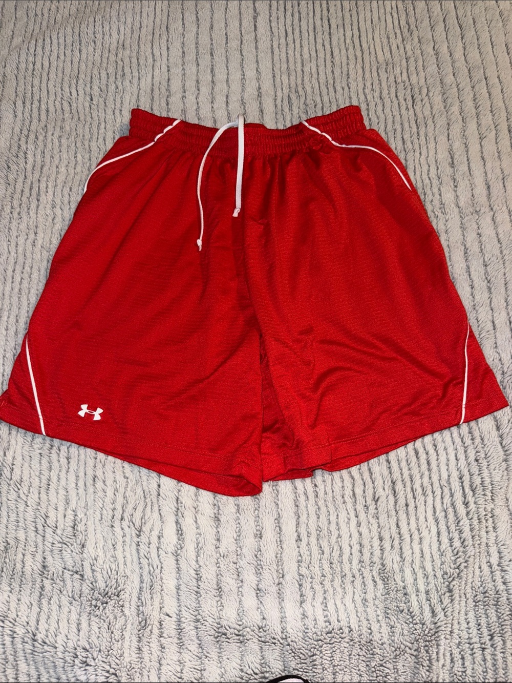 Under Armour Red Men's Athletic Mesh Shorts with White Accents